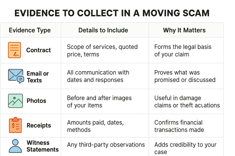moving scam evidence checklist